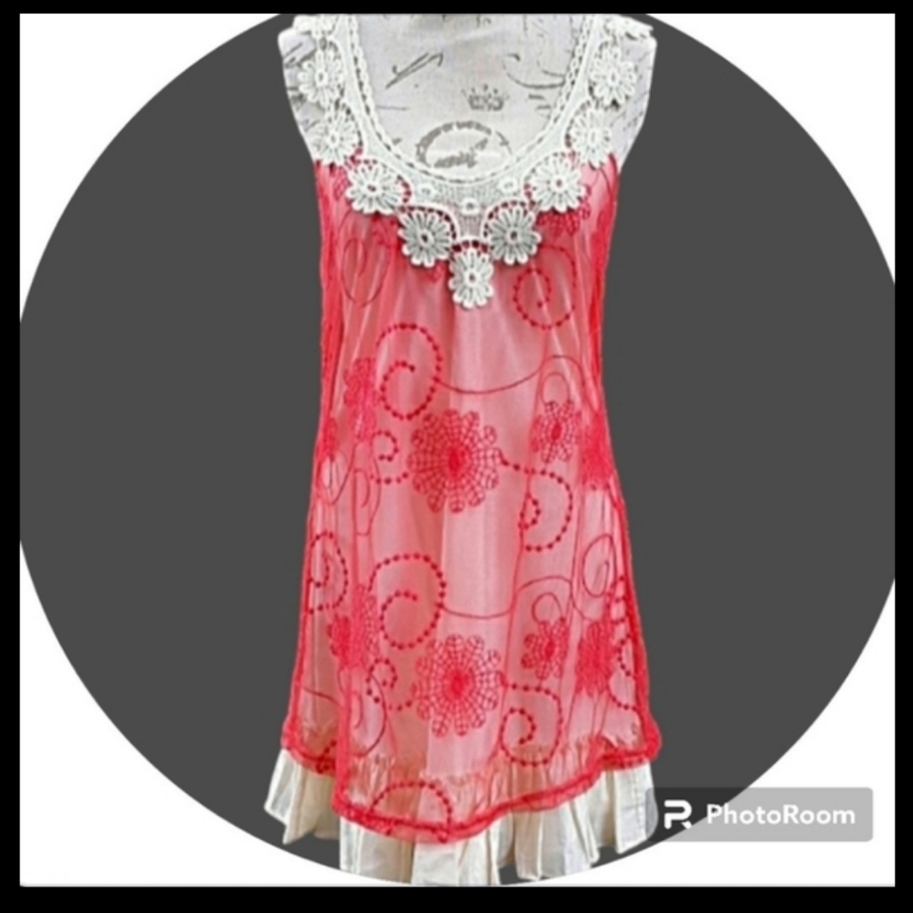 Red White Floral Lace Overlay Dress A'reve by Anthropology